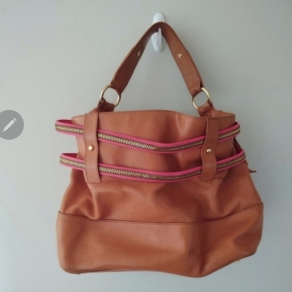 🍂🍁RARE Rebecca minkoff Devote tan pink leather tote purse - Picture 2 of 10